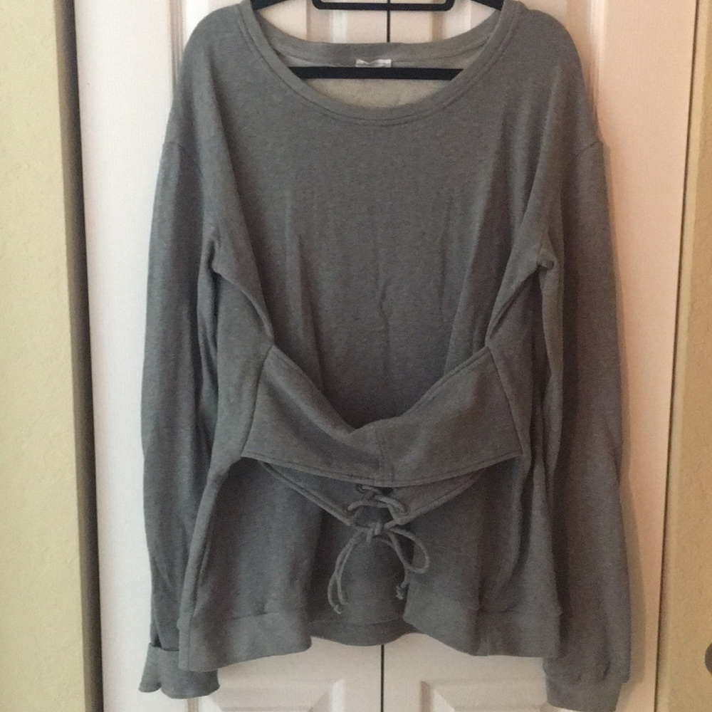 Gray mistress rocks corset style lounge sweater